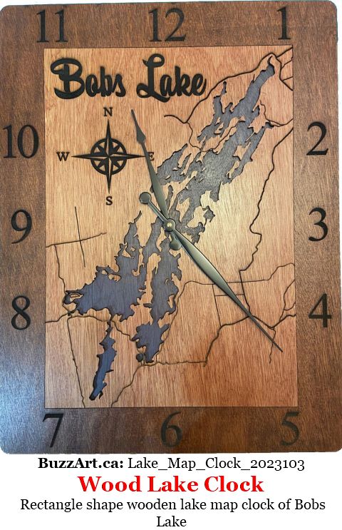Rectangle shape wooden lake map clock of Bobs Lake